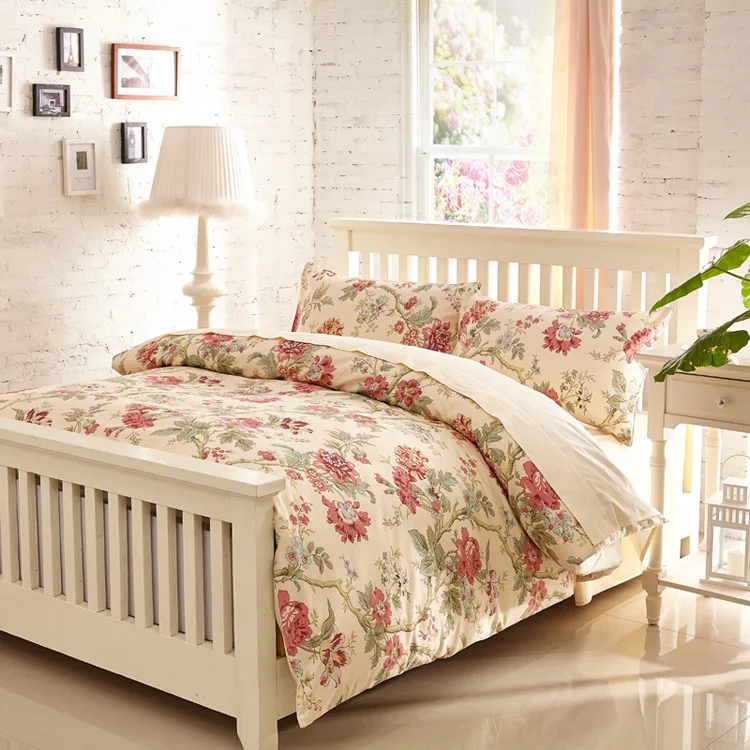 

4 pcs Home bedding set soft 60S long stapled cotton sateen floral print duvet case and pillowcase set with plants upholstery