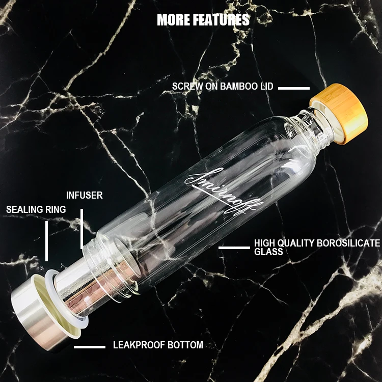 19oz Borosilicate Glass Bottle Tea Infuser Leak proof Bamboo Lids Screwed Top &amp Stainless Steel Strainer for Tea&amp Fruit Drinks | Дом и