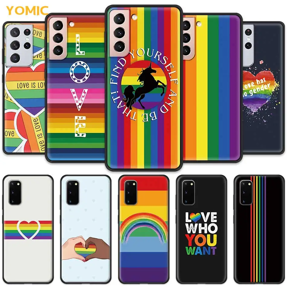 Gay Lesbian Lgbt Rainbow Pride Case for Samsung Galaxy S20 FE S21 Note 20 Ultra S10 10 Lite S9 Plus S10e TPU Black Phone Cover
