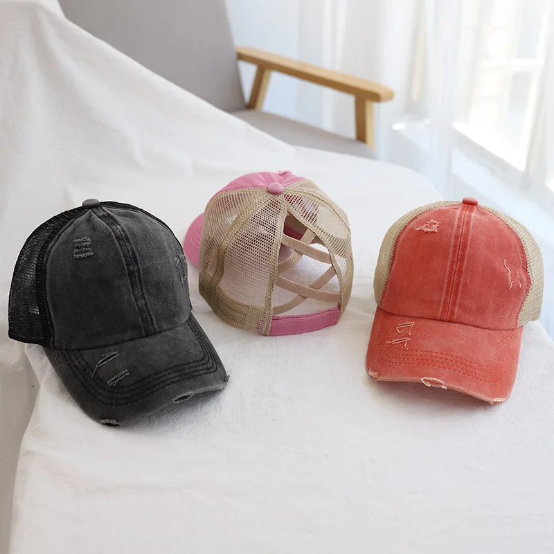 

Trendy Ponytail Baseball Cap Women Vacation Hip Hop Not wrinkled Snapback Caps Female Summer Hats Mesh Outdoor bone