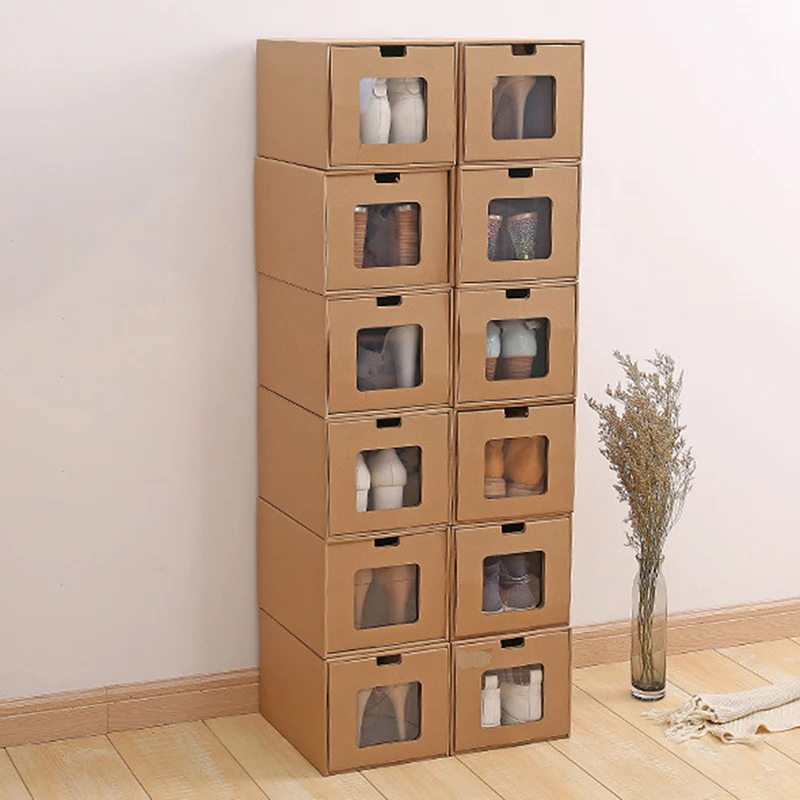 

1pcs Paper Shoe Box Stackable Foldable Shoe Organizer Drawer Storage Case With Flipping Clear Door Ladies Men