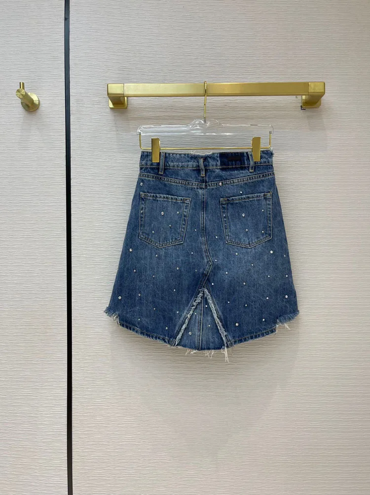 High-end Brand Jean Skirts for Women Summer 2020 Streetwear Style High Waist Mini Skirts Luxury Diamond Casual Denim Skirts Lady