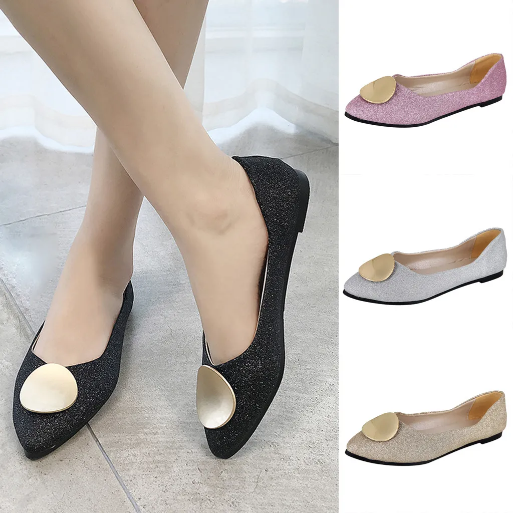 

Women's metal buckle wild fashion net red soft bottom shallow mouth pointed work flat shoes casual shoes 2020