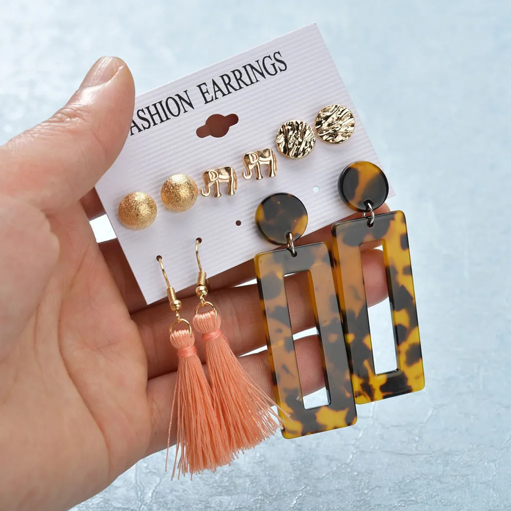 5 пар модных золотых цветов серьга геометрической формы креативные Модные