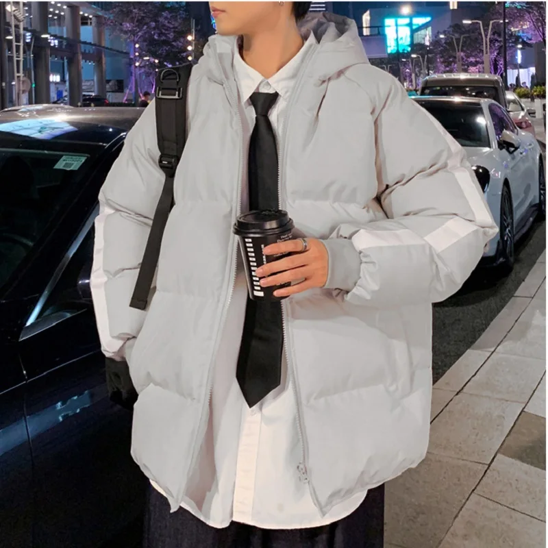 Korean Fashion Bear Print Hooded Cotton Jacket Men's Autumn and Winter Thickening and Velvet Bread Jacket Winter Clothes