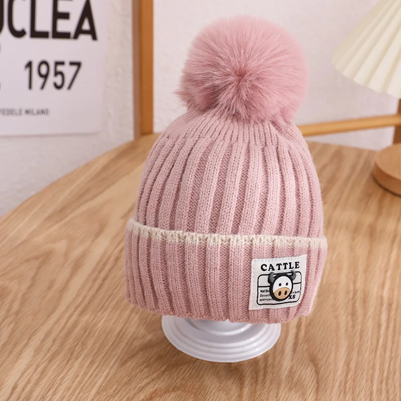 Зимняя однотонная модная Шапка-бини для девочек теплые вязаные шапки мальчиков