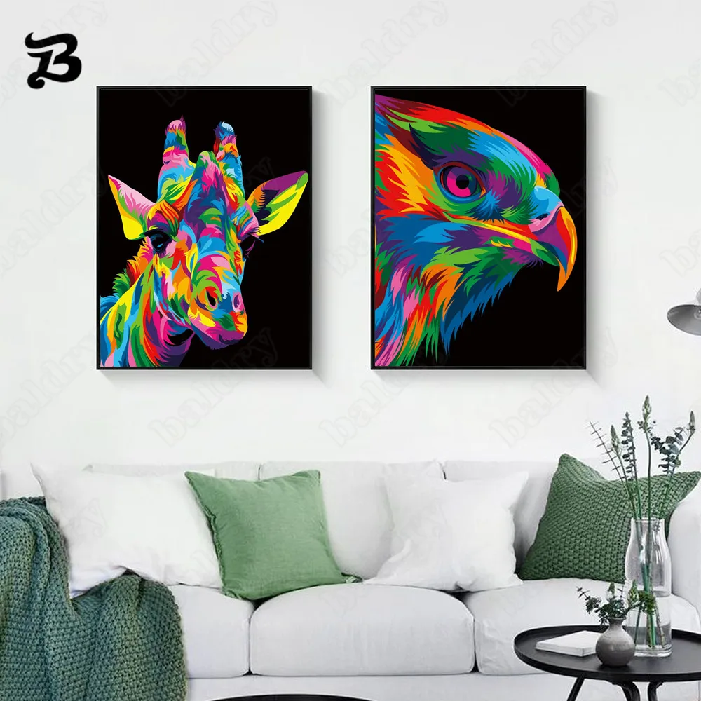 

Canvas Painting Wall Art Abstract Modern Colorful Animals Eagle and Goat Oil Painting for Office Living Room Home Decoration