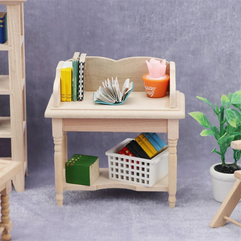 

Dollhouse Desk, 1/12 Unpainted Wooden Mini Desk Table Furniture DIY Dollhouse Room Accessories