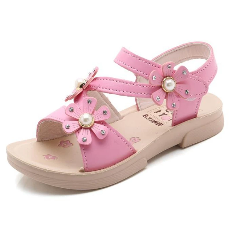 Сандалии из натуральной кожи для девочек босоножки принцессы с цветами обувь