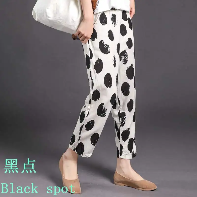 

New Women 2020 Summer Cotton Linen Loose Capri-Pants Korean Casual Pant Print Harem Baggy Pants Thin Plus Size Ankle Trousers