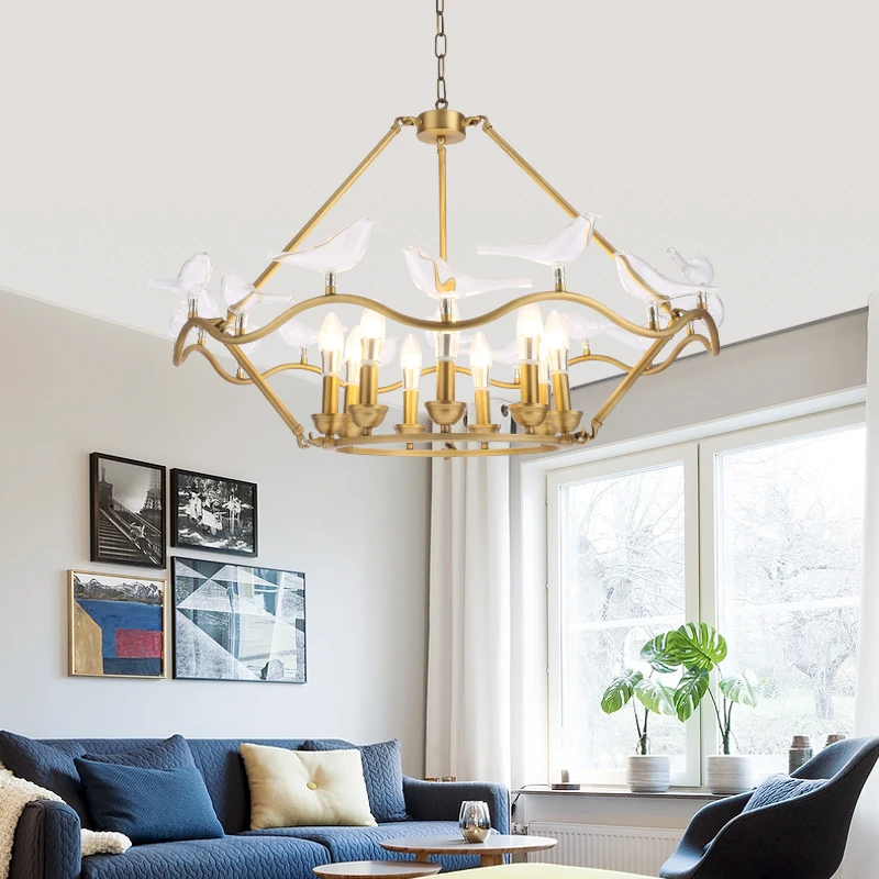 Скандинавский светодиодный светильник люстра золотые люстры с птицами лампа для