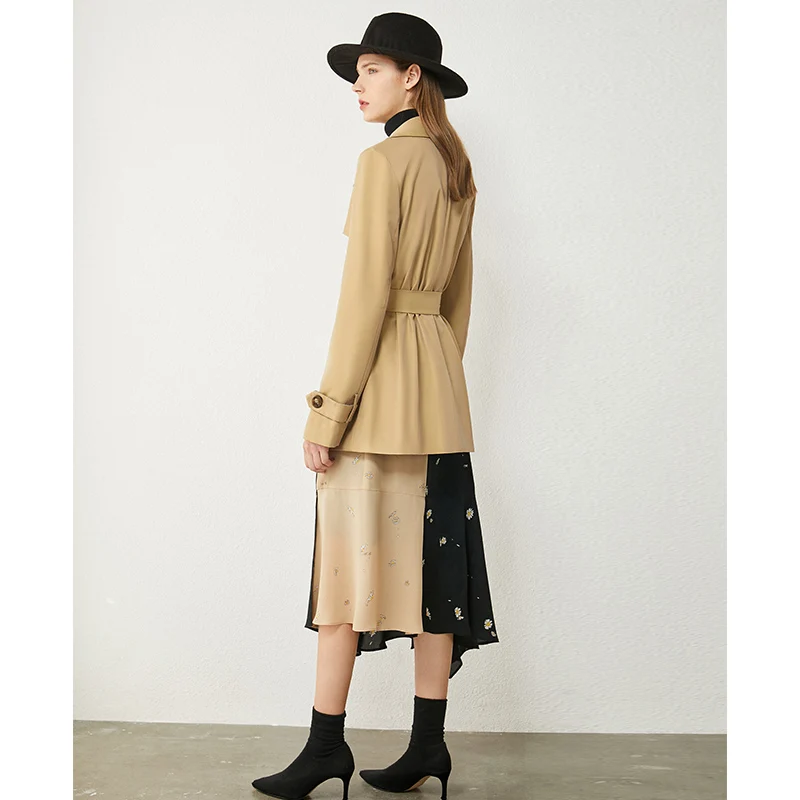 AMII Minimalism Autumn Winter Women's Windbreaker Fashion Plaid Spliced Lapel Belt Trench Coat Women 12030364 | Женская одежда