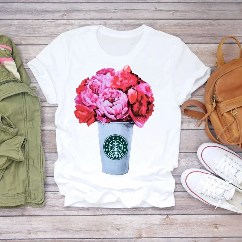 

painting Floral printing Flower Fashion Lady T-shirts Top Girl T Shirt Ladies Womens landscape Graphic Female Tee T-Shirt Women