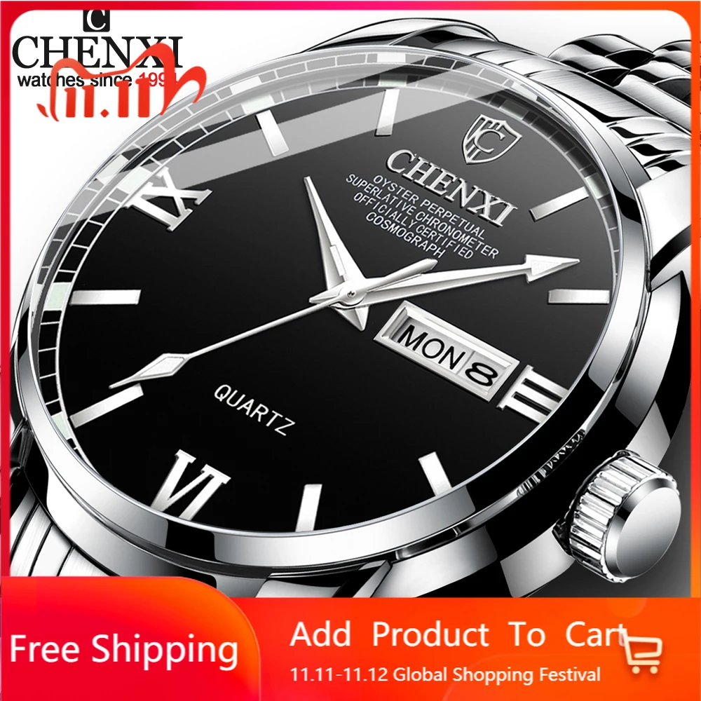 

2021 CHENXI Watches Men Analog Quartz Wrist Watch Men's Waterproof Luminous pointer Clock Date week display Relogio Masculino