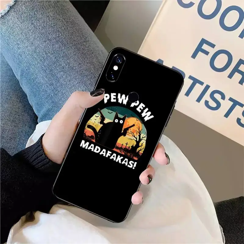 

Black Cat Pew Pew Madafakas Phone Case For Xiaomi Redmi note 7 8 9 t max3 s 10 pro lite funda shell coque cover