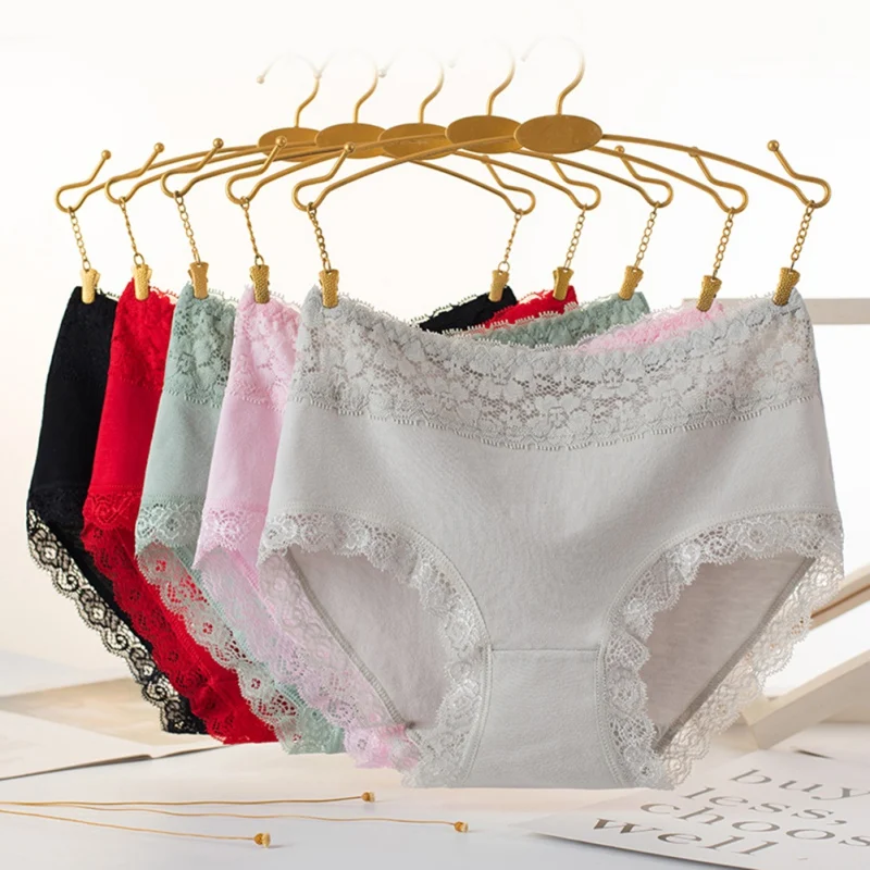 Трусы женские кружевные с завышенной талией пикантные хлопковые нижнее белье