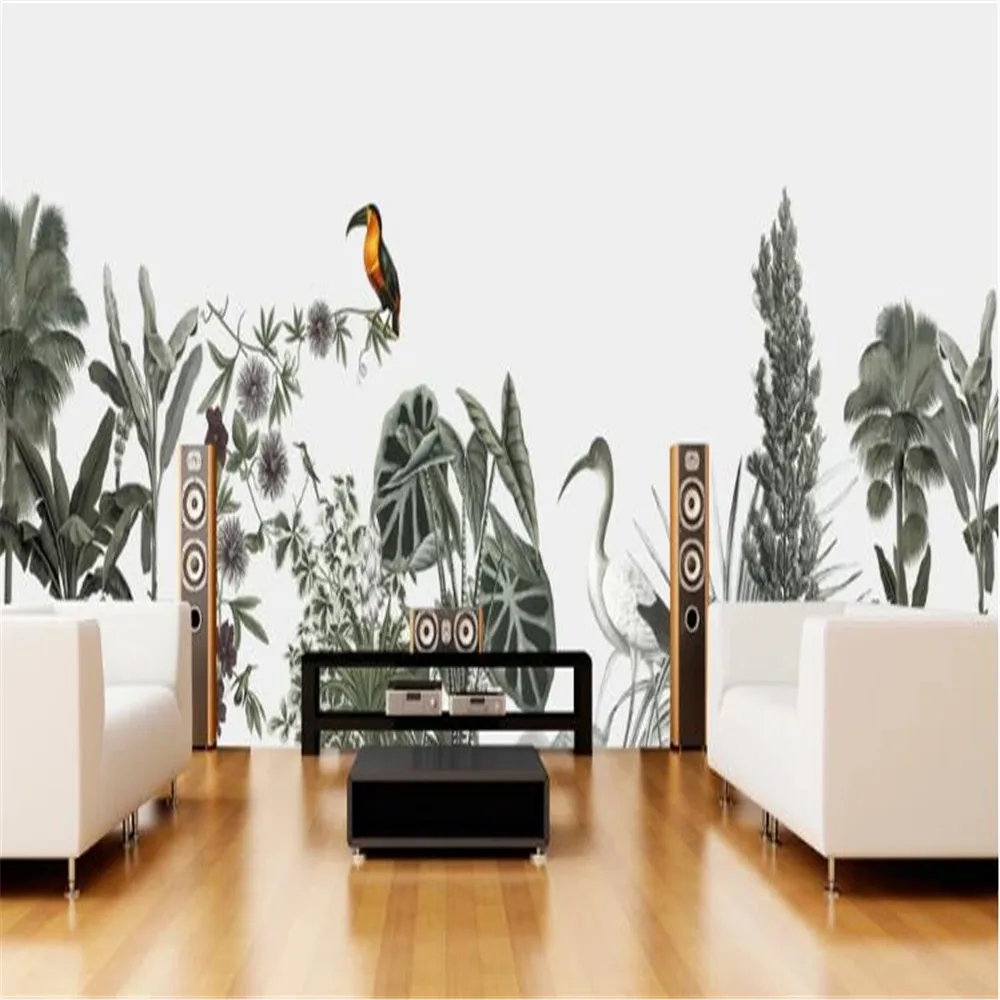 

Milofi Customized 3D large wallpaper mural European hand-painted rainforest toucan pastoral background wallpaper mural