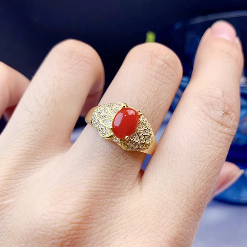 Женское Винтажное кольцо из серебра 925 пробы с драгоценным кораллом 6 мм х 8 |