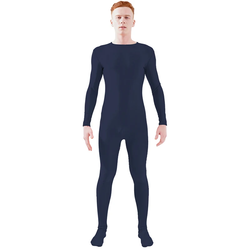 Navy Ensnovo, блестящий комбинезон на молнии, Zentai, колготки для всего тела для мужчин, боди на заказ, костюм из цельного спандекса с длинным рукавом - Цвет: Navy