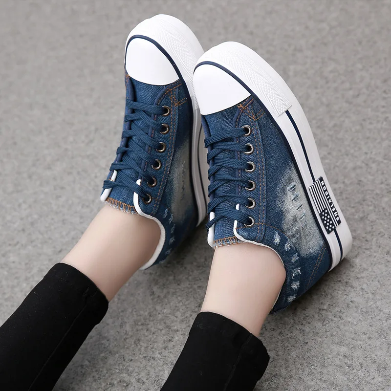 SWYIVY/женские кроссовки Парусиновая обувь Сезон весна-осень Джинсовая