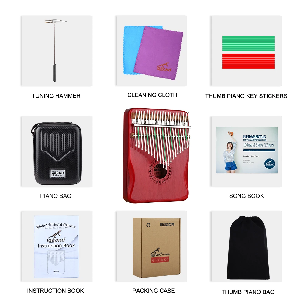 Пианино GECKO Kalimba 21 клавиша красное дерево большой палец музыкальный инструмент