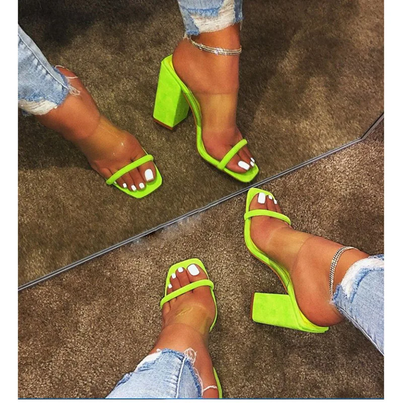 Женские прозрачные Шлепанцы из ПВХ на высоком каблуке летние шлепанцы с открытым