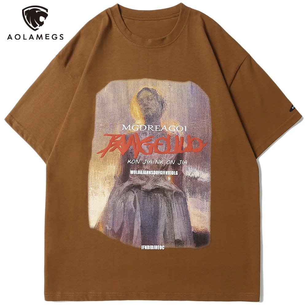 

Aolamegs Men's Tee Shirts Ancient Culture Girl Statue Printed Oversized T Shirt Men Summer Casual High Street Vintage Streetwear