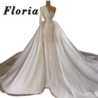 Свадебное платье, размера плюс, с вышивкой бисером, со съемным шлейфом, свадебные платья из жемчуга