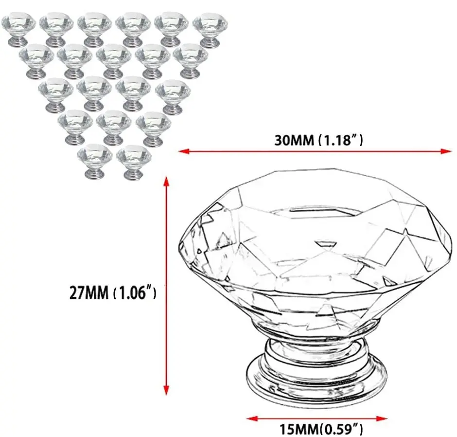 

20PCS Beauty Crystal Glass Door Drawer Cabinet Wardrobe Pull Handle Knobs US Suitable For The Door Of The Drawer Cabinet