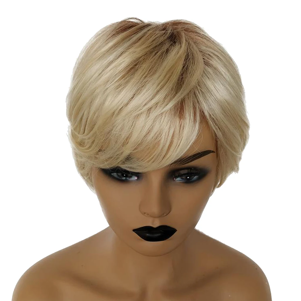 

8 inch Short Brown Hair Wigs for Lady Pixie Cut Natural Human Hair Wig with Hair