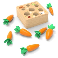 kids harvest carrot wooden toy montessori toy block set size shape cognition fishing catching worm education puzzle for children