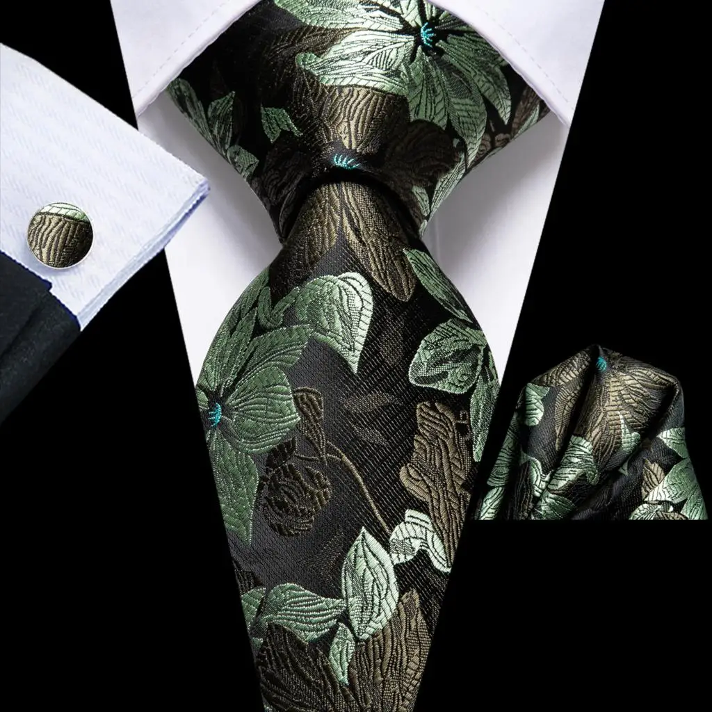 

Hi-Tie Floral Light Green Silk Wedding Tie For Men Handky Cufflink Fashion Design Tie For Men Necktie Business Party Dropshiping