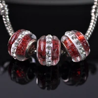 5pcs 14mm round lampwork glass rhinestones big hole beads for jewelry making european charms bracelet diy