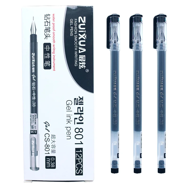 12PC Diamond Head Large Capacity Full Syringe Gel Pen Office Supplies Student Water Black Blue Red |