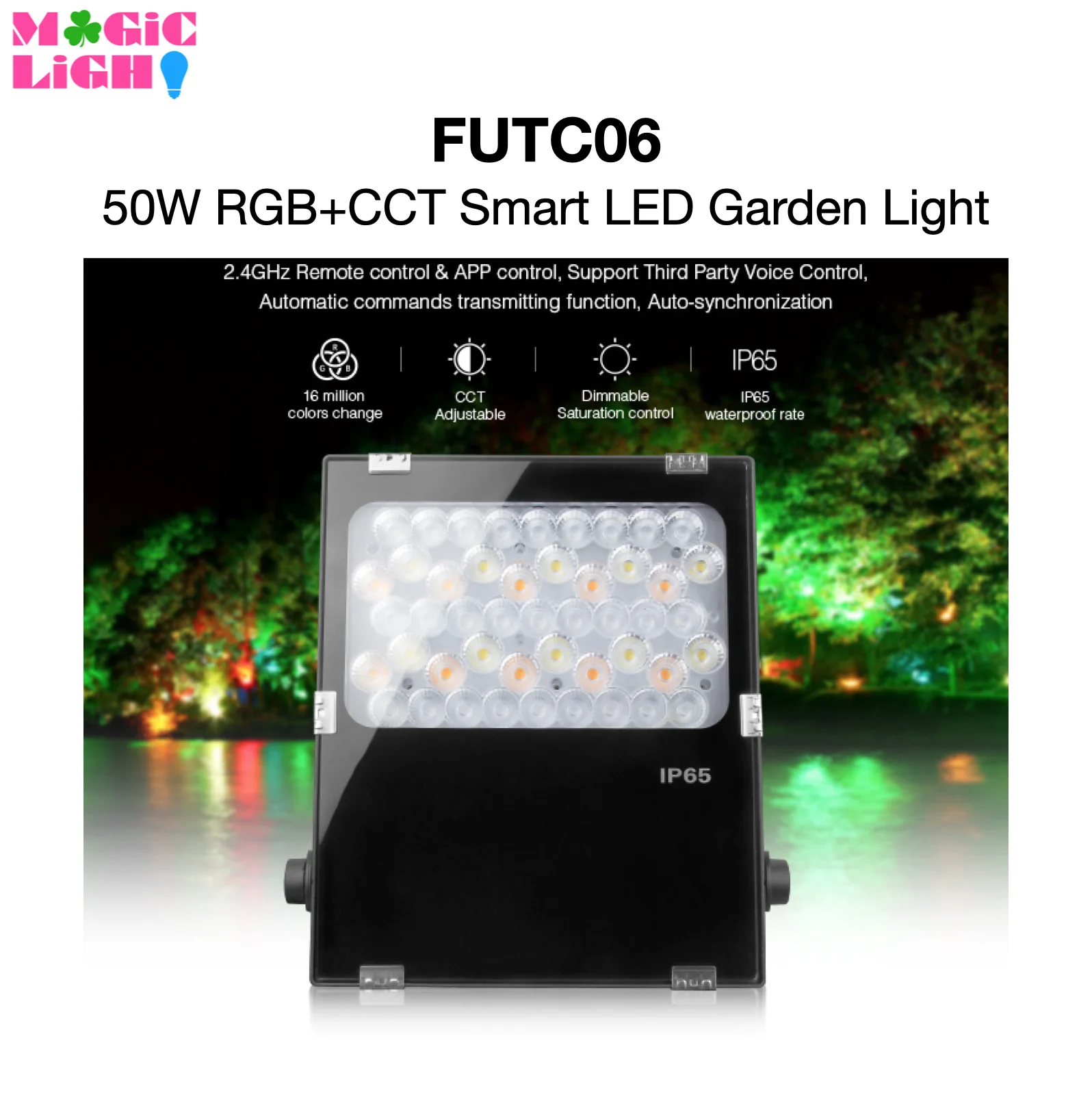 

FUTC06 50W RGB+CCT LED Garden Light IP65 2.4GHz RF / APP / Alexa / Google Assistant Control 16M Colors MiBOXER Mi-Light