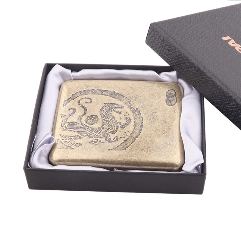 Cigarette Case 15 Винтажный чехол для сигарет из чистой бронзы с держателем в подарочной коробке 20 шт. обычная коробка для сигарет с 2 зажимами в качестве идеального подарка - Цвет: Cigarette Case 15