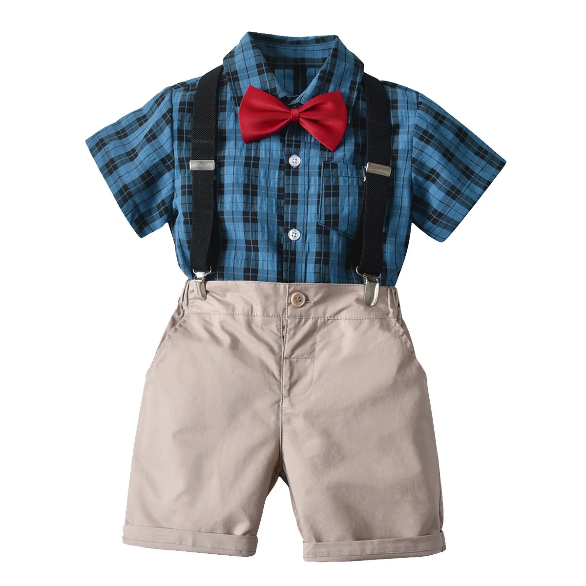 

Kids Clothes Summer Short Set Cotton Boys Plaid Outfit Blue Shirt + Shorts + Belt Baby Toddler Kids Kits Outwear 1-5 Years