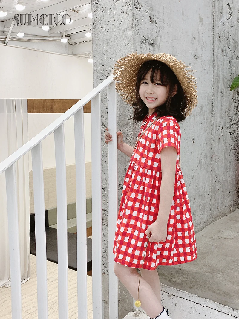 Летнее праздничное платье для маленьких девочек Sumcico 2020 клетчатое винтажное