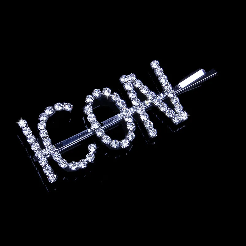 ICON Stonefans модные буквенные заколки со стразами для женщин, заколки для волос, заколки для волос, вечерние аксессуары - Окраска металла: ICON