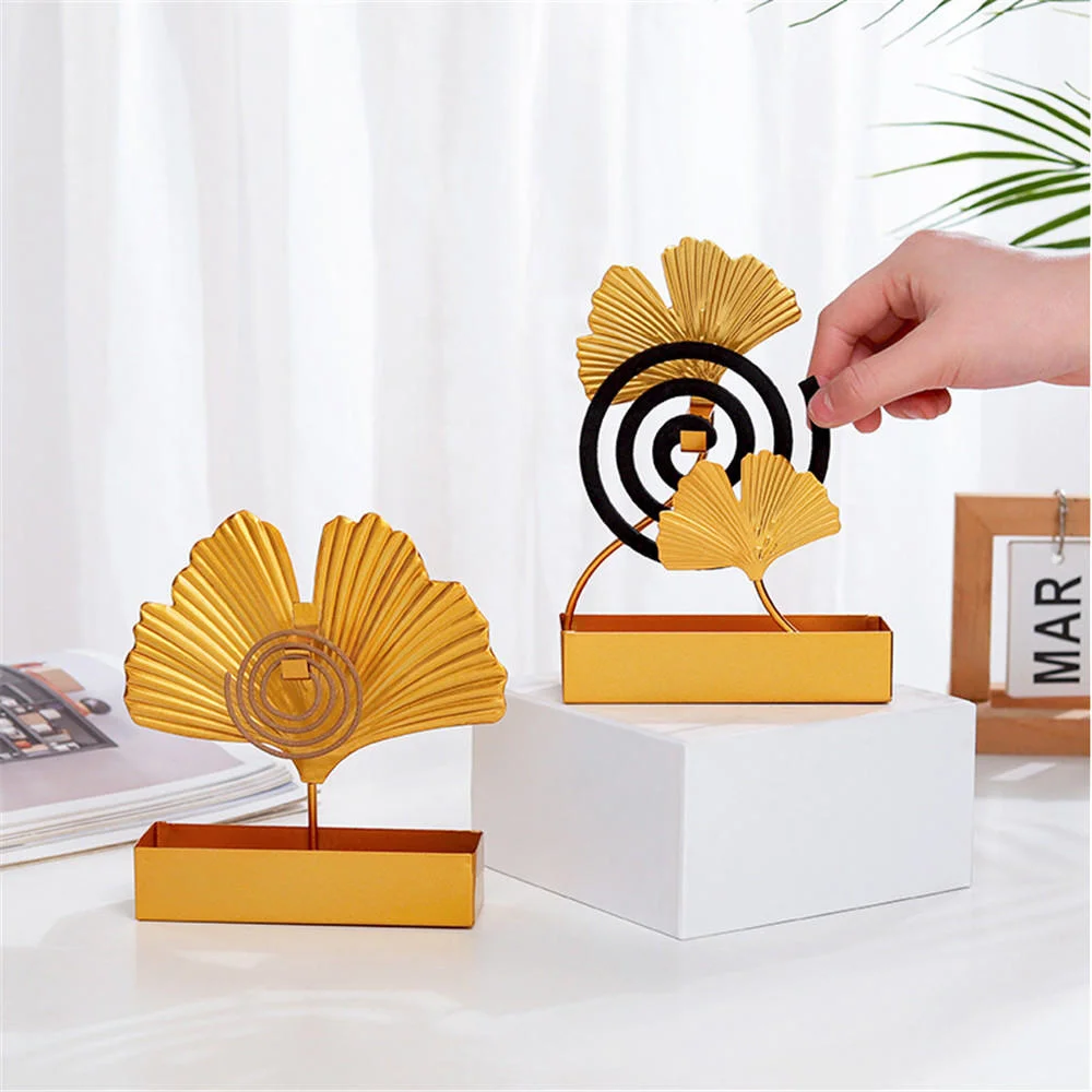 

Ginkgo Leaf Shape Mosquito Coil Holder Golden Metal Tabletop Ornaments Creative Mosquito Coil Holder Home Incense Coil Holder