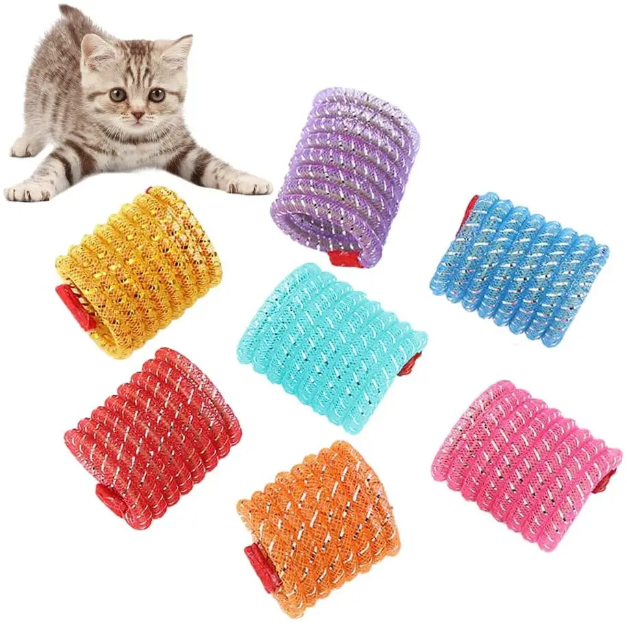 

Цветные Пружинные игрушки для кошек и котят, пластиковые спиральные пружины для котят, похлопывающая игра, тренировочная интерактивная игр...