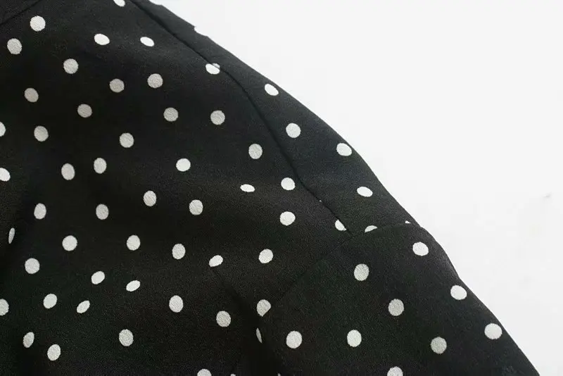 Черное длинное платье в горошек осень 2019 женское свободное с длинным рукавом