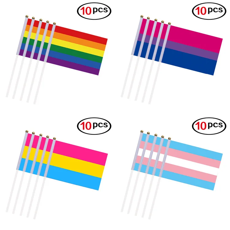 

10PCS/Pack 14X21CM Gay Pride Flags Easy To Hold Mini Small Rainbow Flags With Flagpoles Home Decor Gay Friendly LGBT Flag Banner