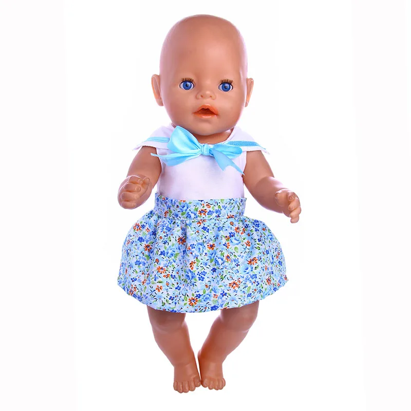 Костюм из футболки и юбки с цветочным принтом для девочек-кукол размер 43 см |