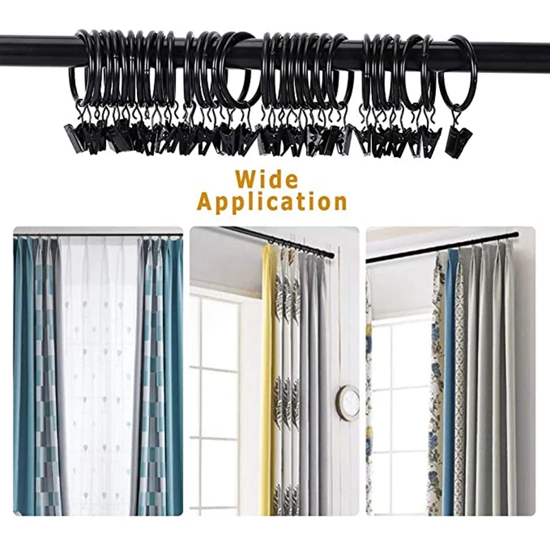 

40Pcs Rustproof Drapery Matte Stainless Steel Metal Curtain Rings with Clips 1.5 Inch Drapery Rings, Vintage Black