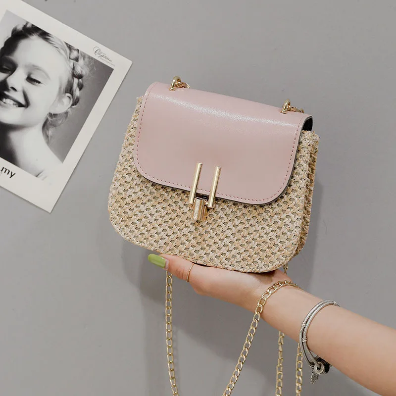 

Летняя новая сумка через плечо, модные сумки из соломы и искусственной кожи для женщин, сумка из ротанга ручной работы, женская сумка-седло, ...