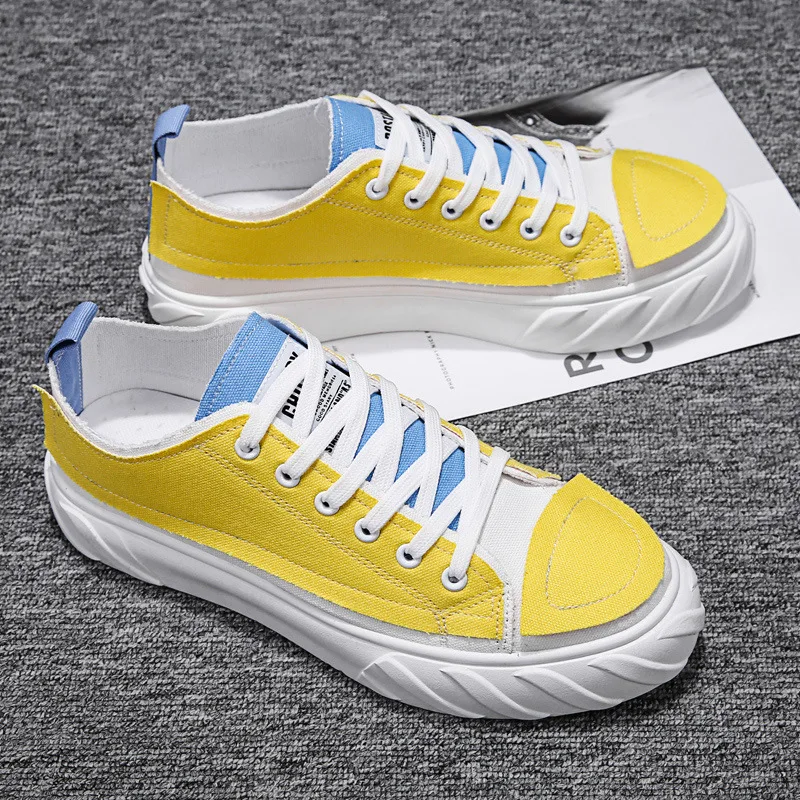 

SHOFORT Mens Shoes Casual Sneakers Wild Canvas Shoes 2020 Spring Low-top Personality Sneakers Lace-Up Zapatos De Hombre