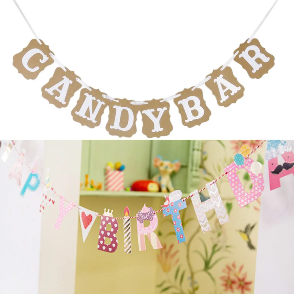Настенное украшение для конфет баннер на день рождения гирлянда из крафт бумаги