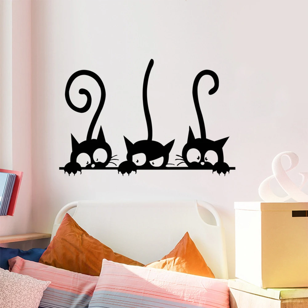 

Self-adhesive PVC Waterproof Wall Sticker Black Naughty Three Kittens Sticker Decor Diy Mural For Living Room Children's Bedroom