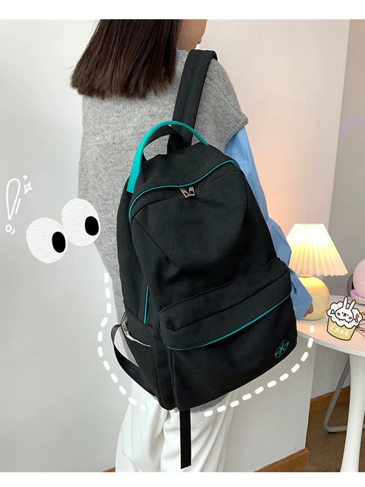 

Korean Version Harajuku Ulzzang Middle School Student Female School Bag 2021 New Pure Color Simple Campus Canvas Backpack Trend